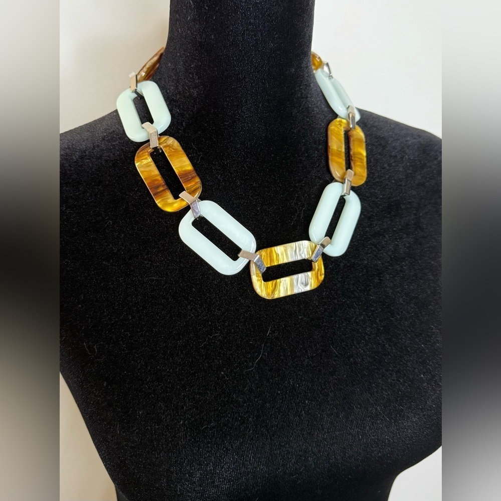 Anthropologie Rush by Denis and Charles chunky chain link tortoise shell/aqua